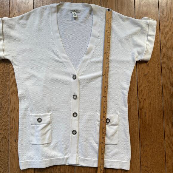 Herman Geist Woman Long Line Waffle Knit Cardigan SZ 3X Short Sleeve Cream Class - Picture 5 of 8